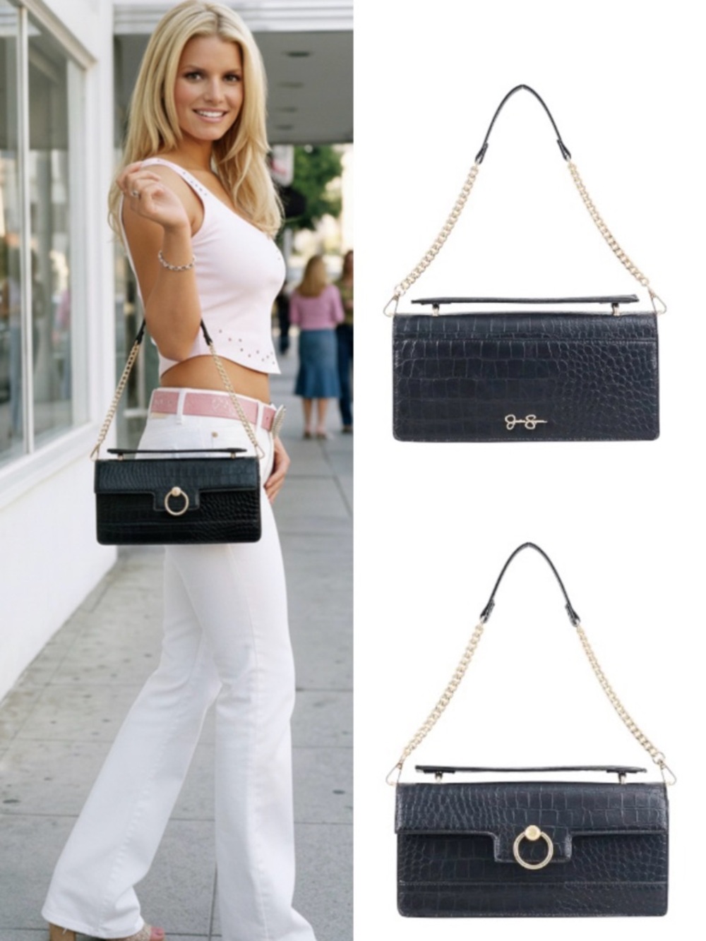 Jessica Simpson Brooke bag shoulder clutch or hand style croc embossed small NWT